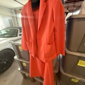 Vibrant Orange Blazer and Skirt Set mp42